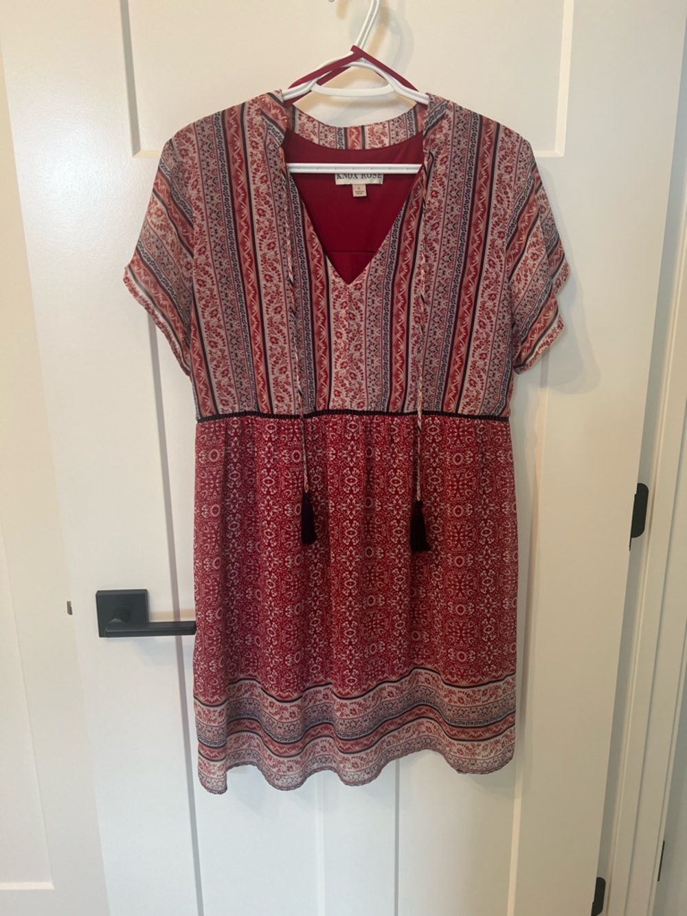 Knox Rose Red Patterned Short Sleeve Boho Dress
